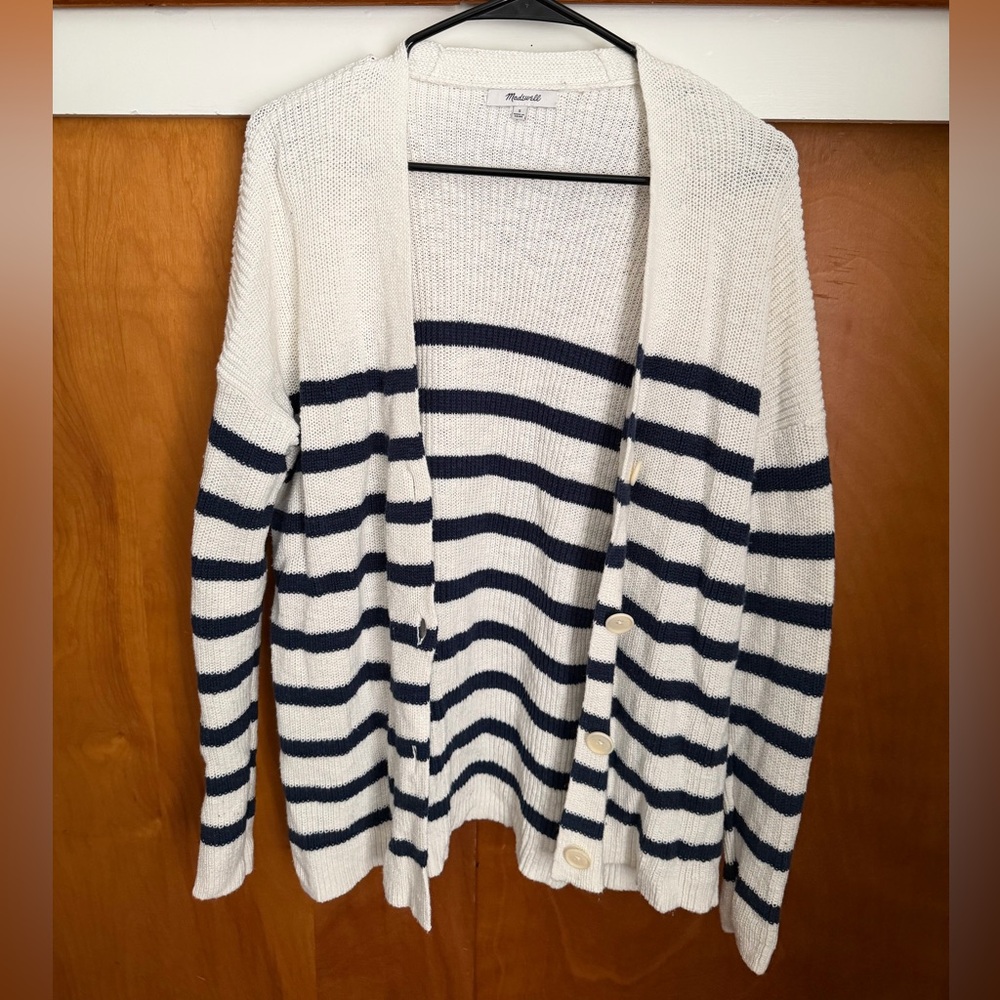 Madewell Cream and Navy Striped Cardigan